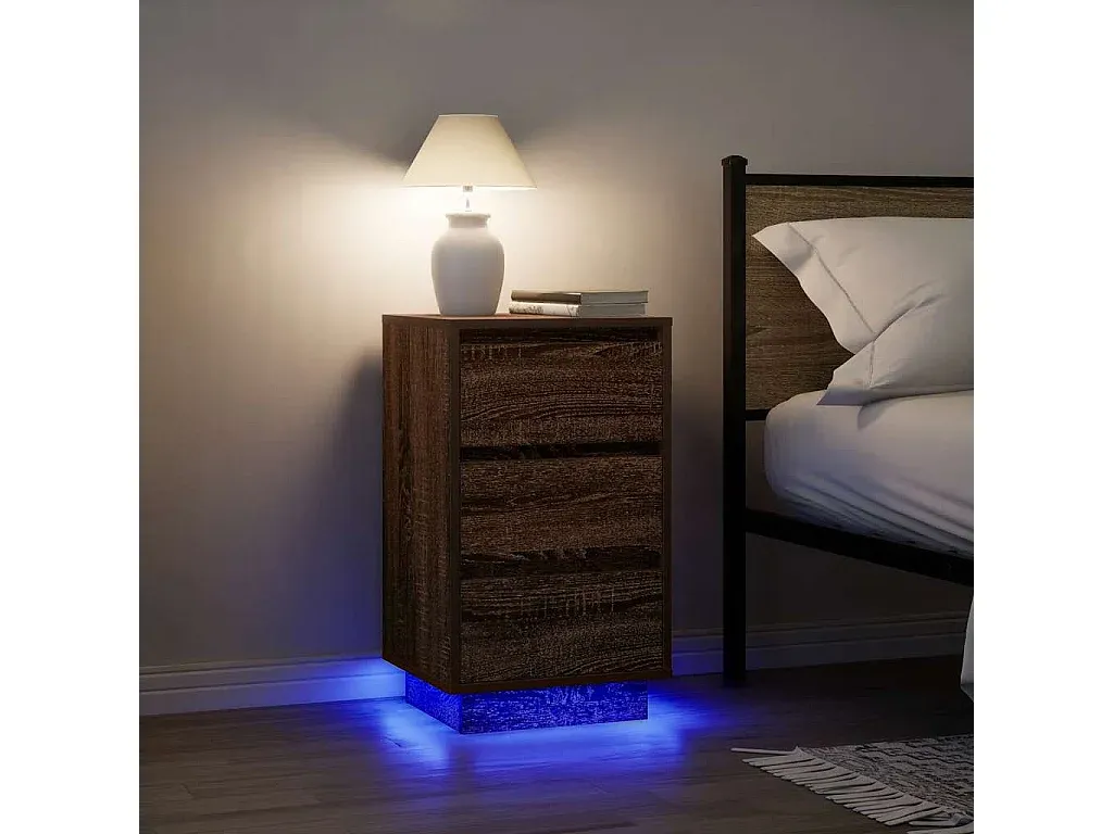 Moderner Nachttisch mit LED und Stauraum in Holzoptik-decororise