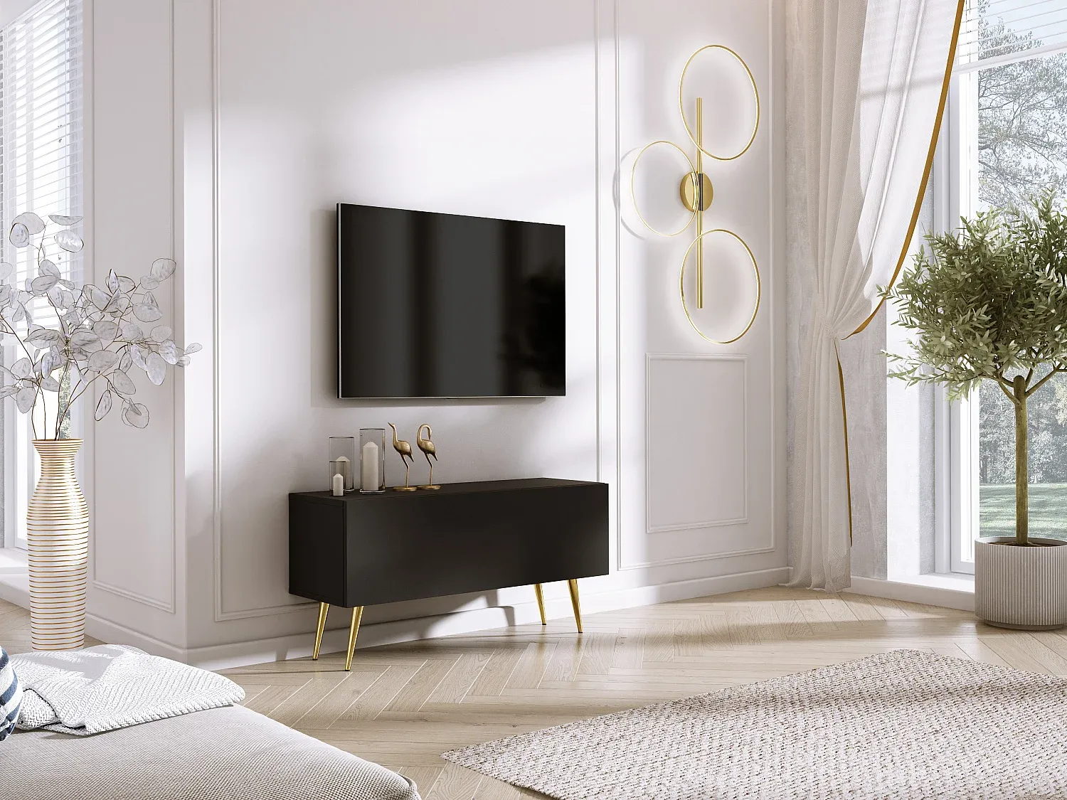 Moderner Fernsehtisch mit goldenen Beinen-decororise