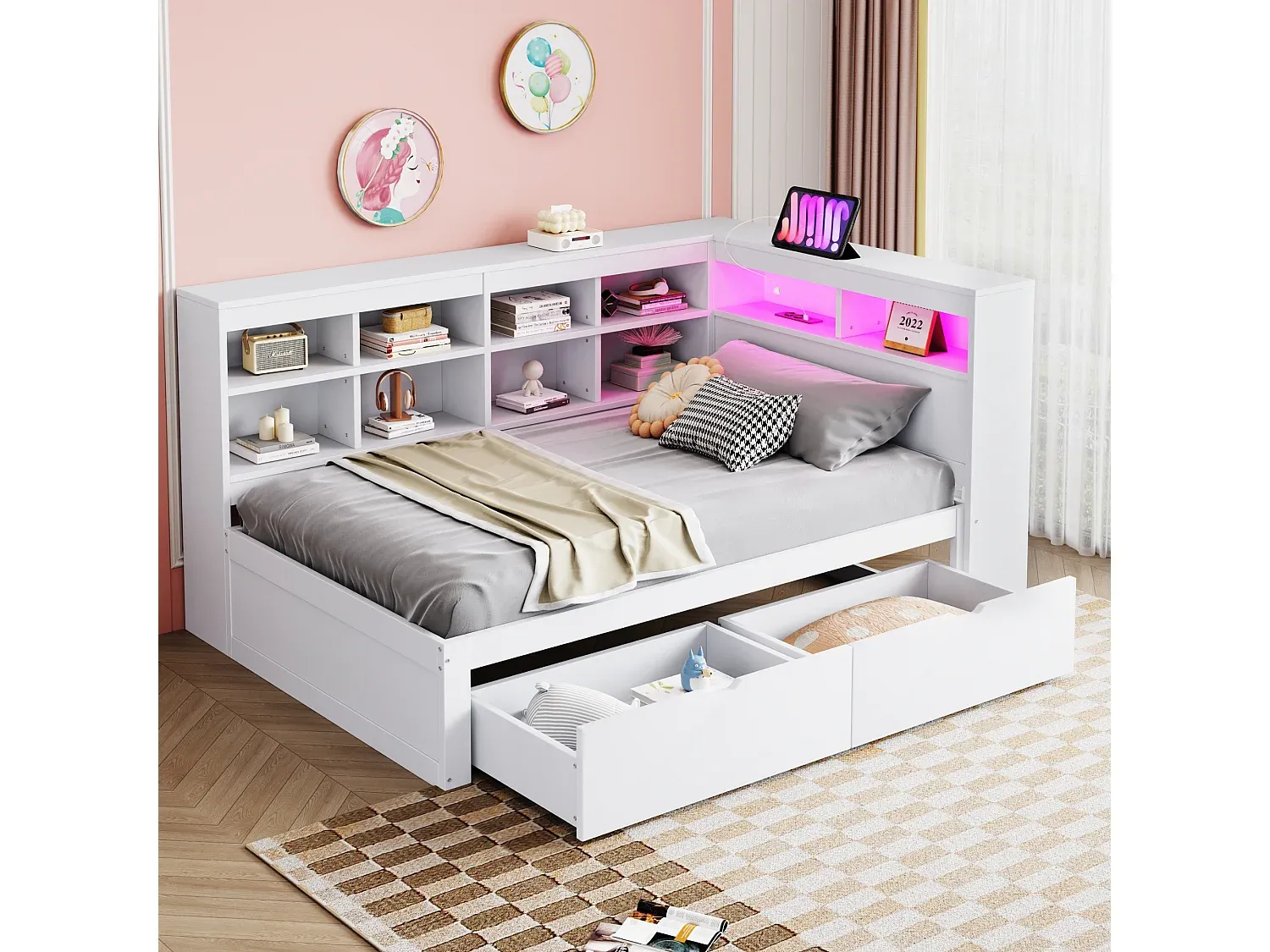 Gemütliches Schlafsofa mit Stauraum und LED-Beleuchtung-decororise