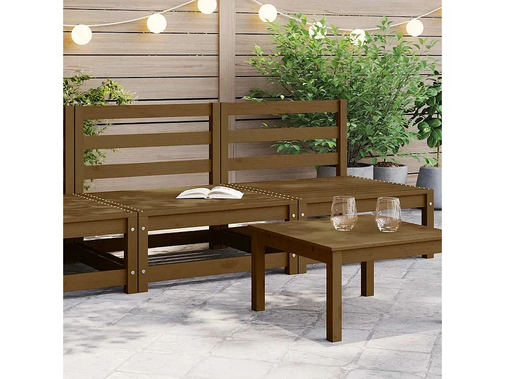 Zweiteiliges Garten-Sofa-Set aus massivem Kiefernholz in Honigbraun-decororise