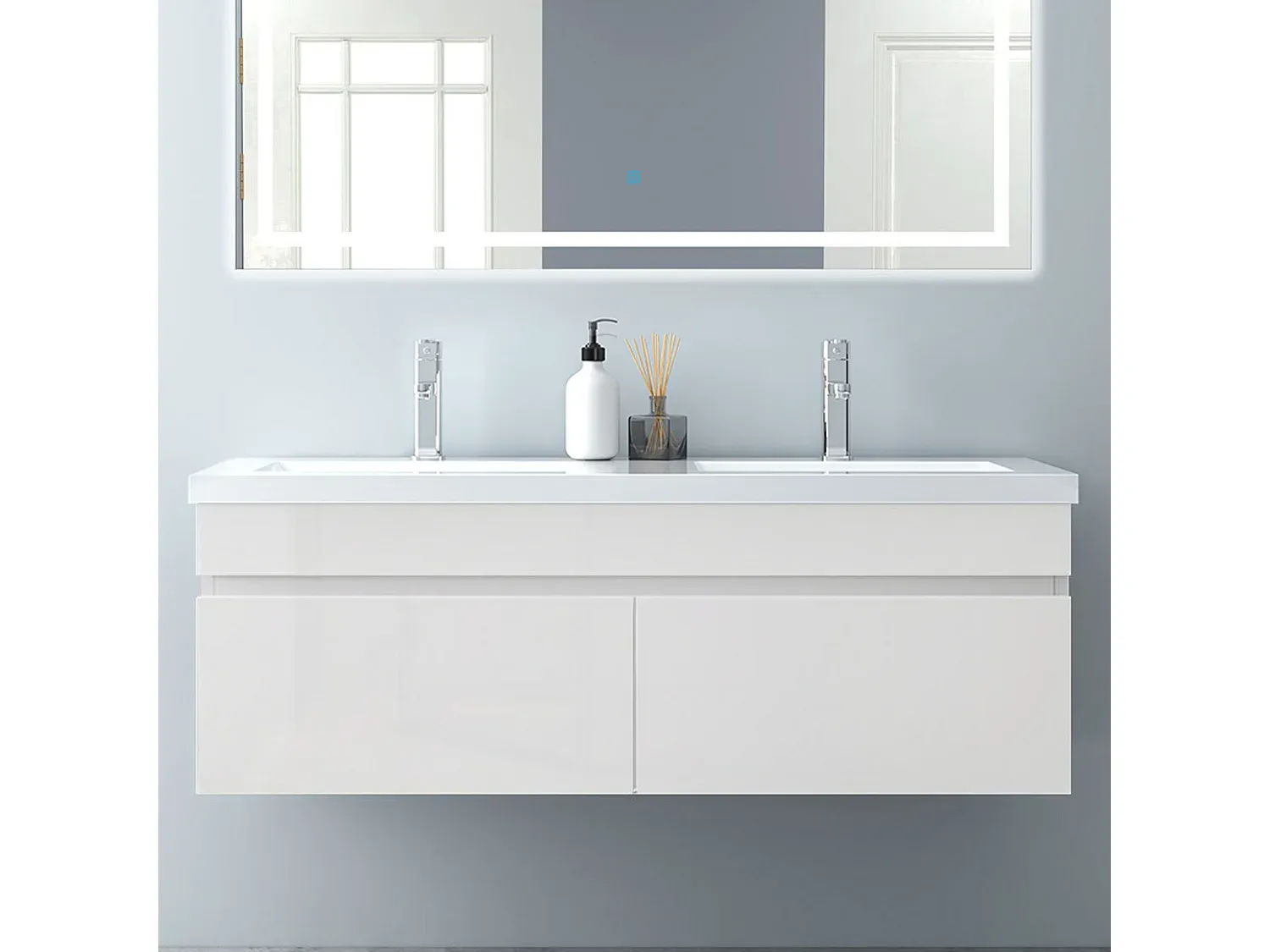 Badezimmerschrank mit Waschbecken 120cm Hochglanz Weiß-decororise