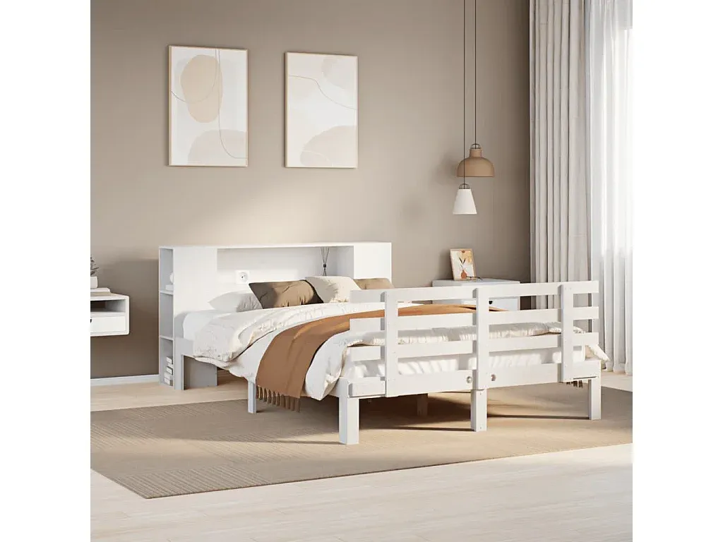 Holzbett mit Regal, 140x200 cm, ohne Matratze-decororise