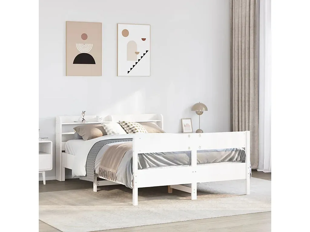 Weißes Holzbett 160x200 cm aus Kiefernholz-decororise