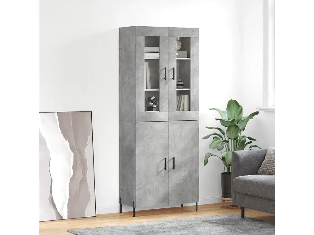 Hohe Kommode in Betongrau 69,5x34x180 cm mit viel Stauraum-decororise
