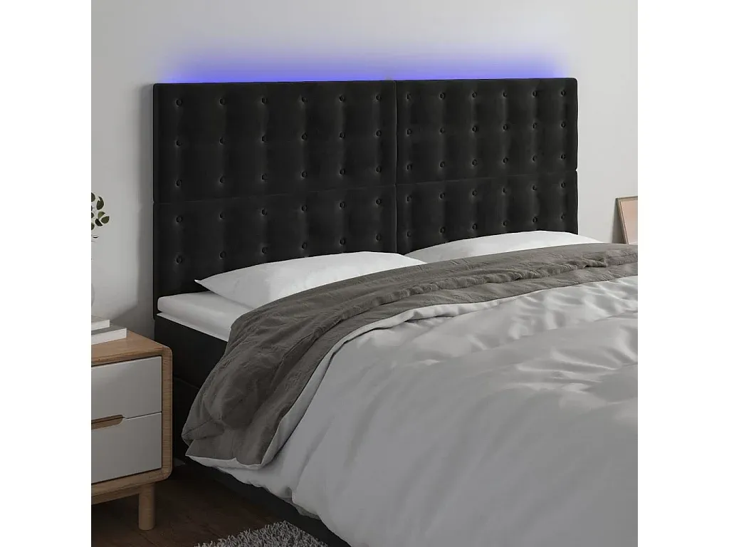 Hintergrundbeleuchtung Samt Kopfteil, Schwarz, 160x5x118/128 cm-decororise