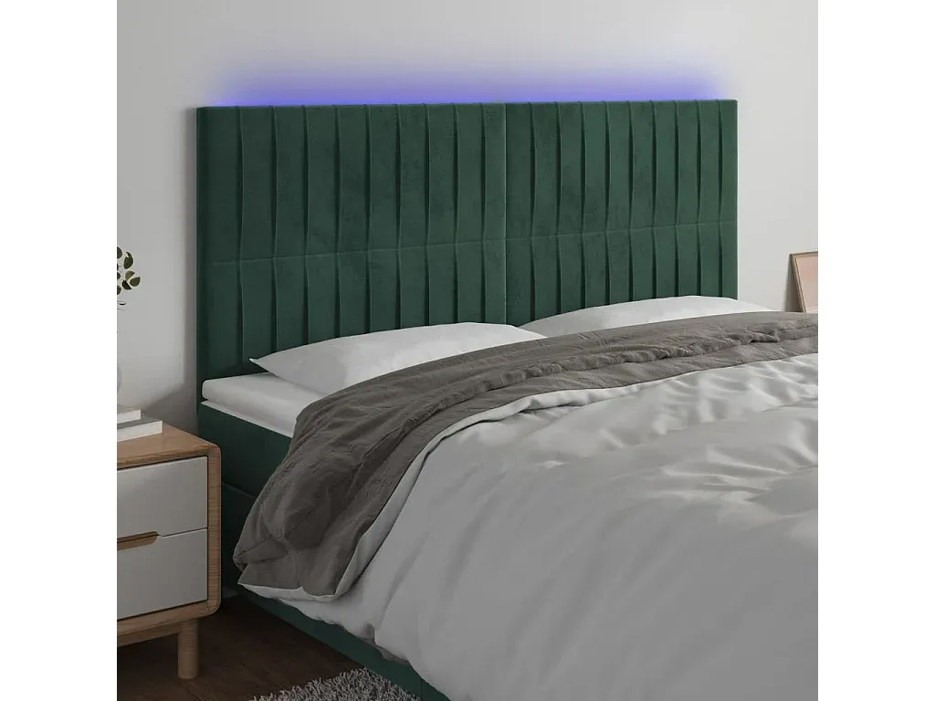 Verstellbares LED-Samt-Kopfteil in Dunkelgrün-decororise