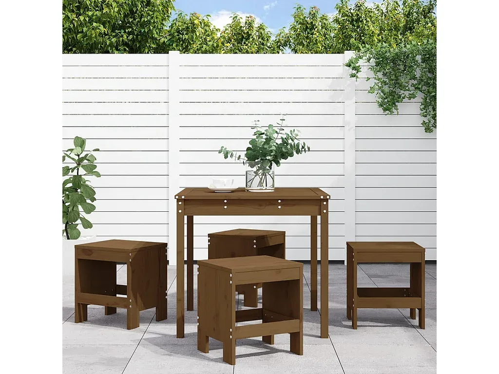 5-teilige Garten-Essgruppe aus Kiefernholz, honigbraun-decororise