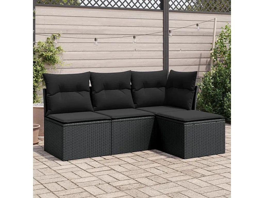 Moderne Garten-Sofagarnitur aus Poly Rattan mit Kissen-decororise