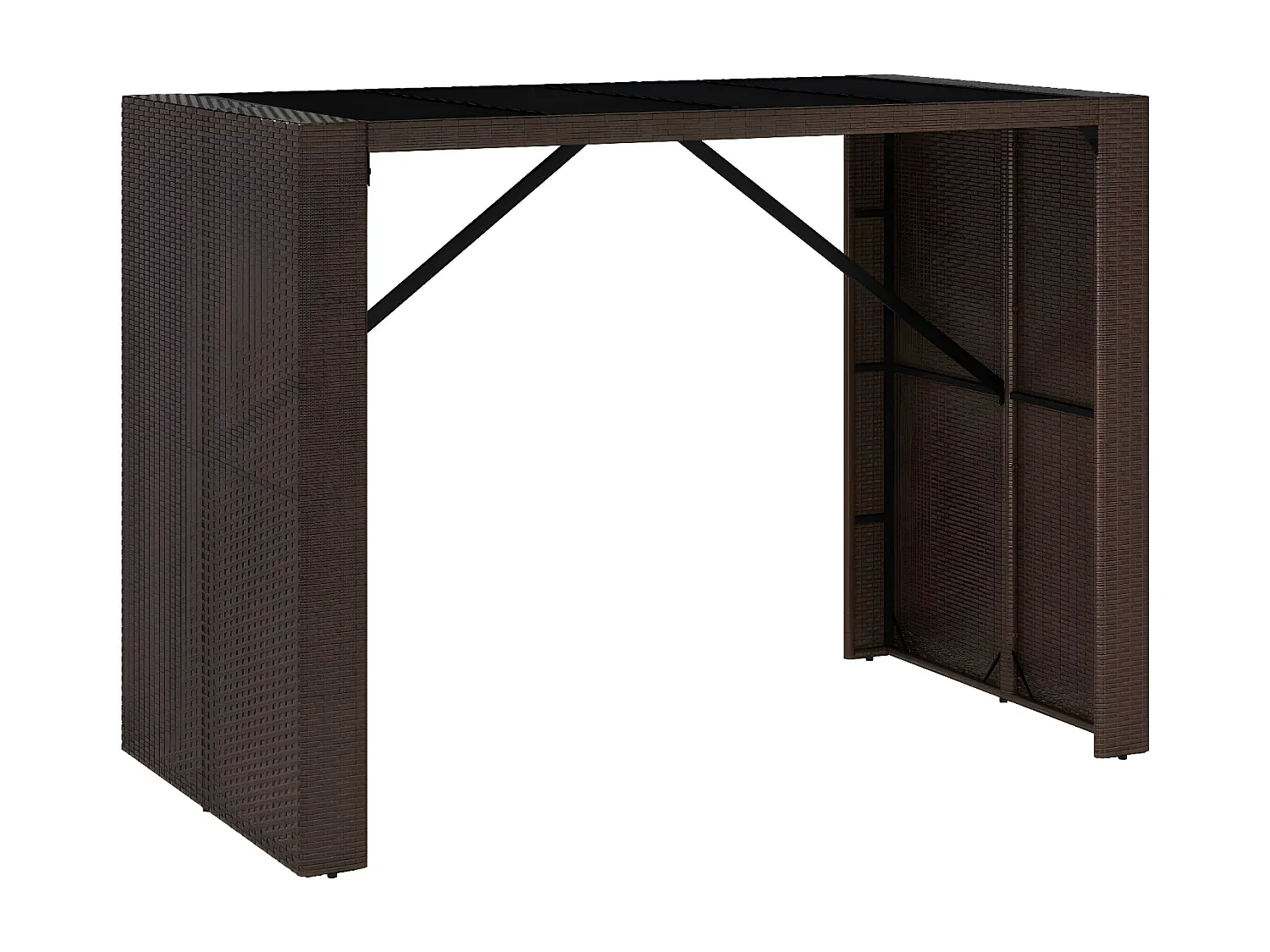 Moderner Bartisch aus Poly Rattan mit Glasplatte, Braun, 145x80x110 cm-decororise