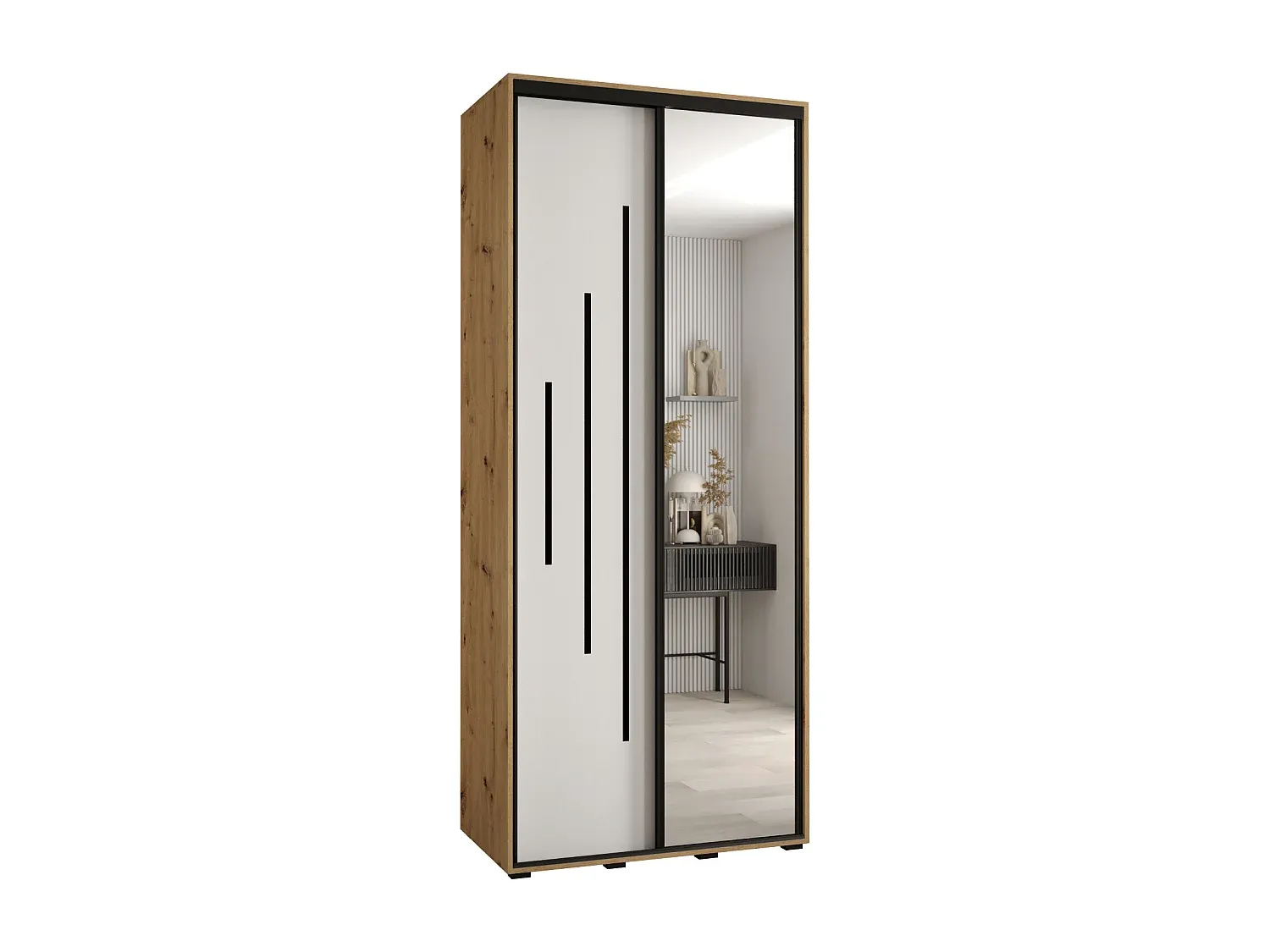Moderner Kleiderschrank mit Schwebetüren, 2-türig, kompakt-decororise