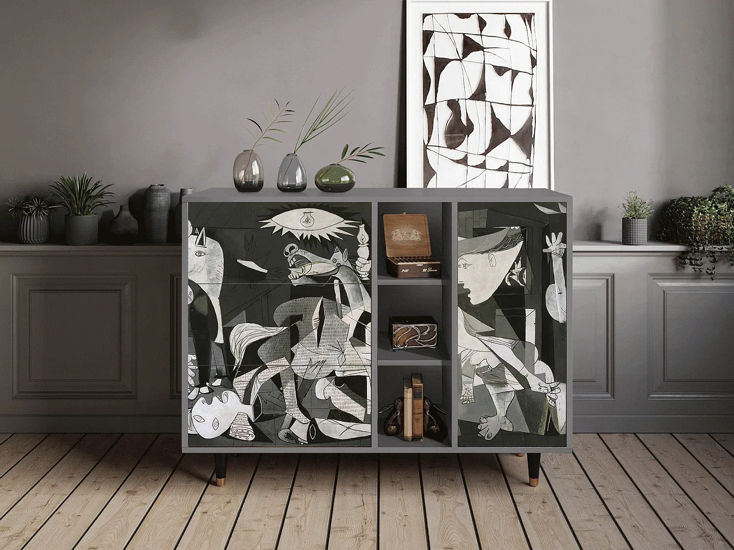 Moderner Schrank, 125x98x48 cm, Grautöne-decororise