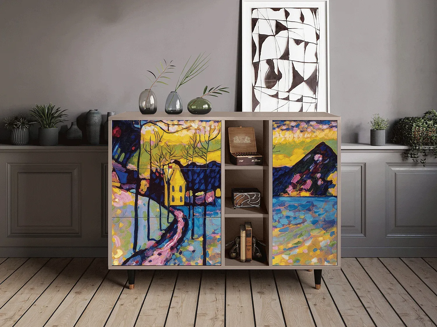 Kommode mit Winterlandschaftsdesign, 125x98x48 cm-decororise