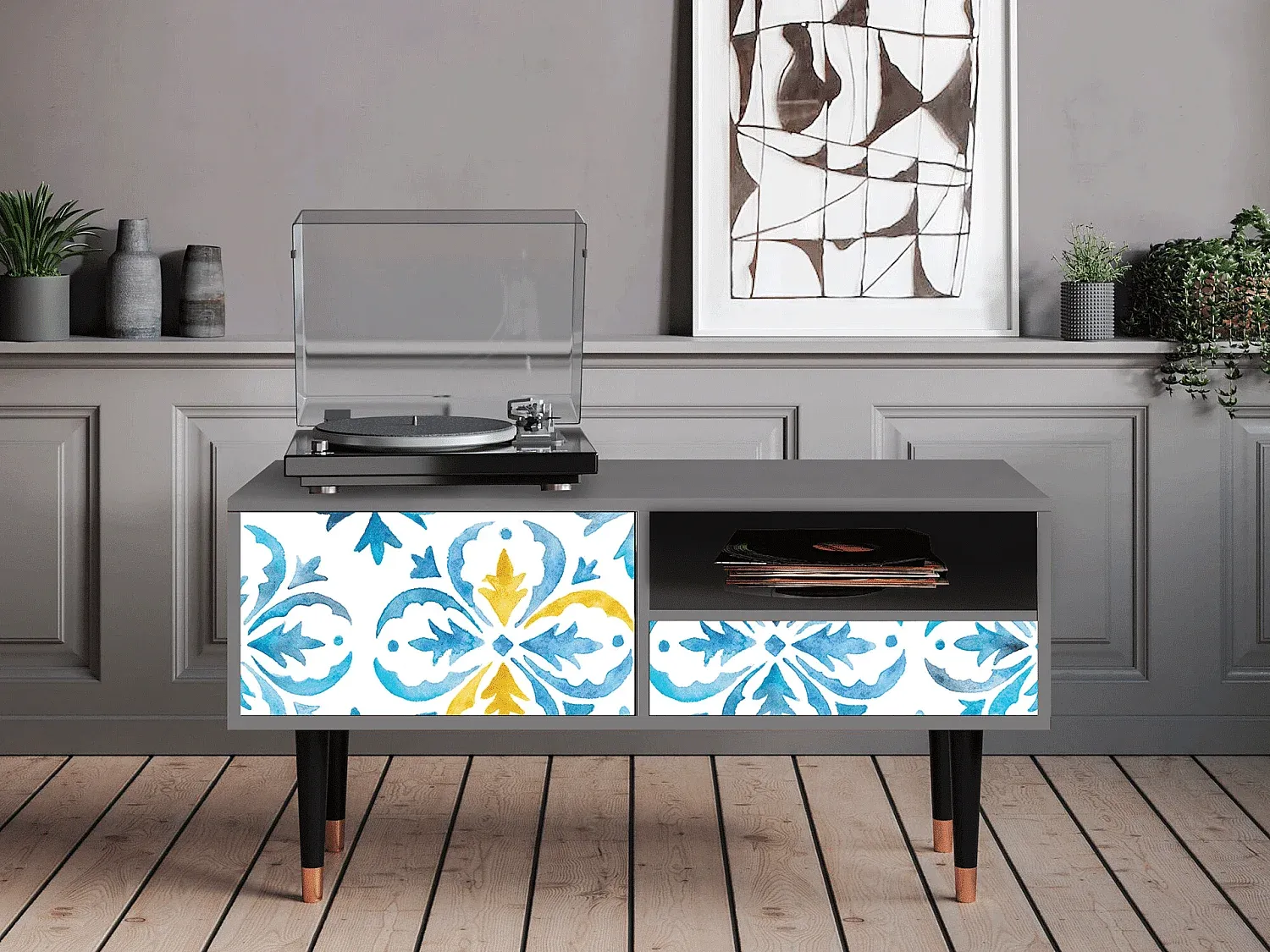 Modernes TV-Standmöbel mit Stauraum, Grau-decororise