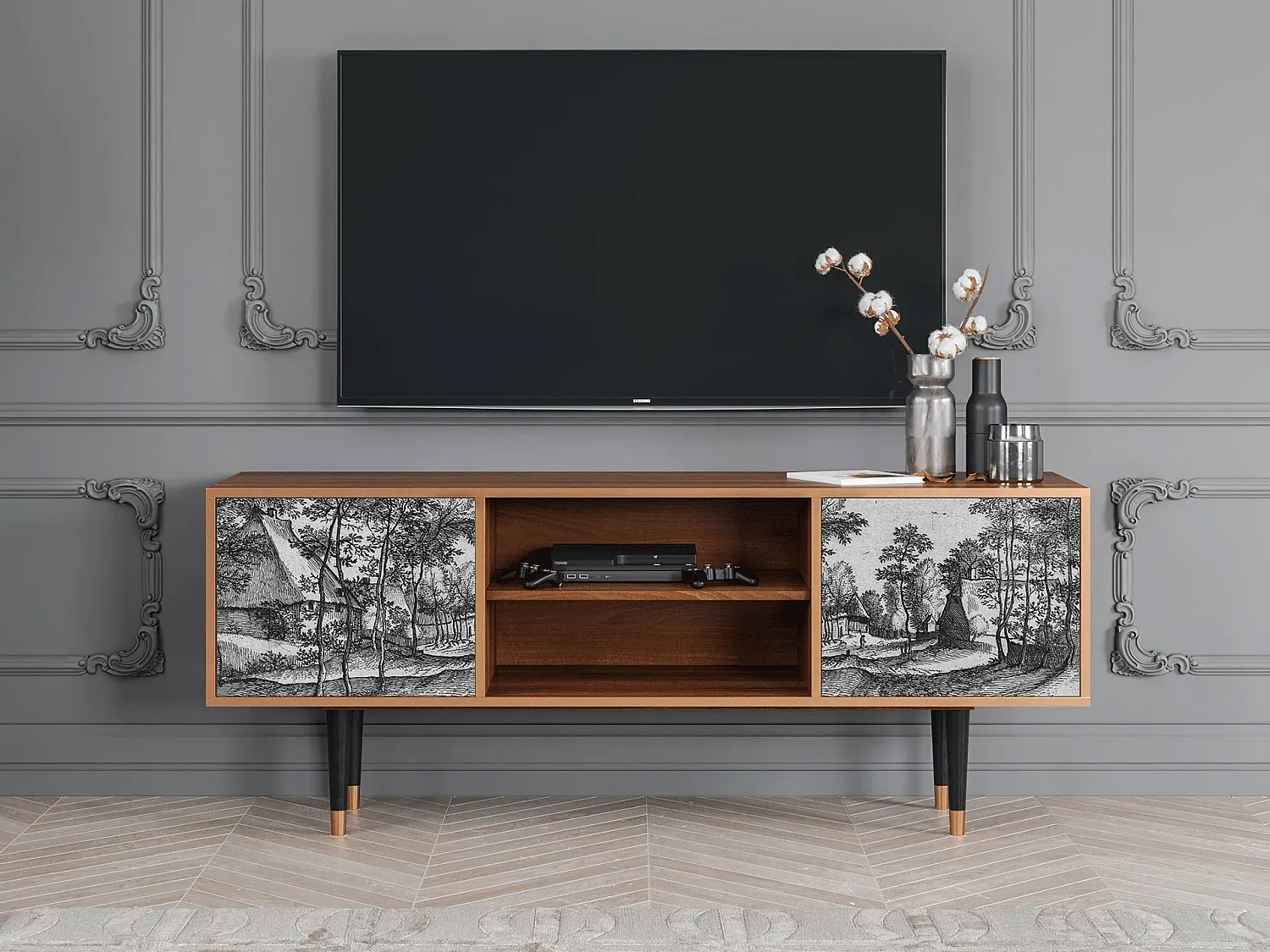 Fernsehtisch aus Walnussholz mit stilvollem Design-decororise