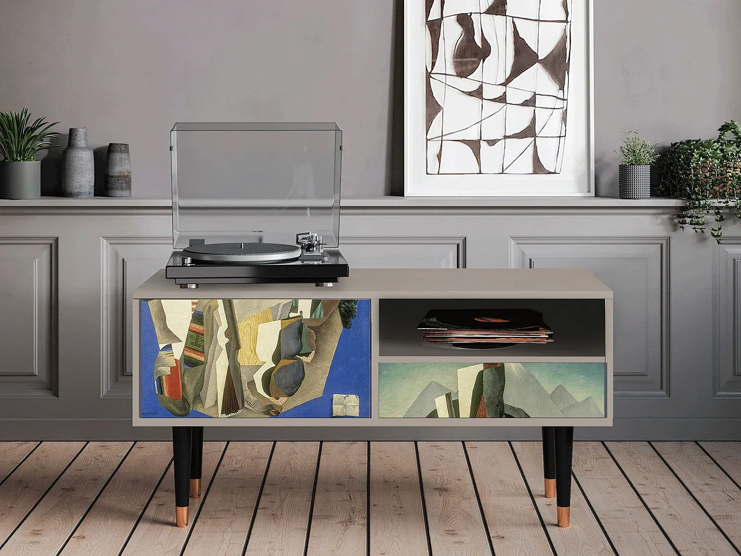Moderne TV-Möbel - 115x59x48 cm - Kubistisches Design, Sand-decororise