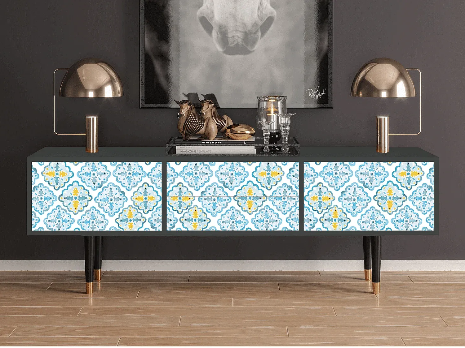 Moderne TV-Schrank mit portugiesischen Fliesen, Anthrazit-decororise