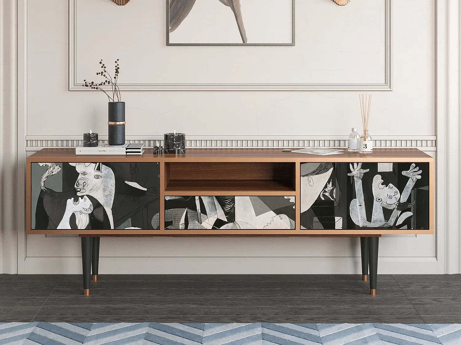 Eleganter TV-Schrank mit Picasso-Design, Walnuss-decororise