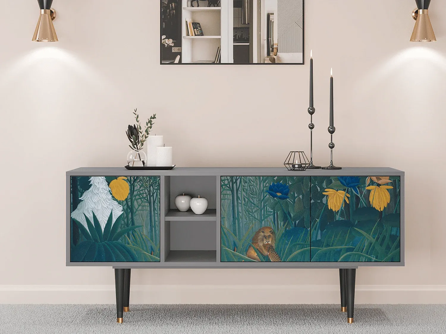 Fernsehtisch mit Stauraum, modernes Design, grau-decororise