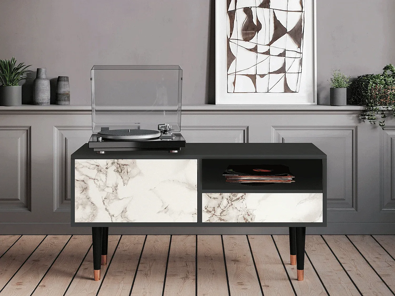 Moderner TV-Schrank mit Stauraum - 115x59x48 cm - Marmordesign-decororise