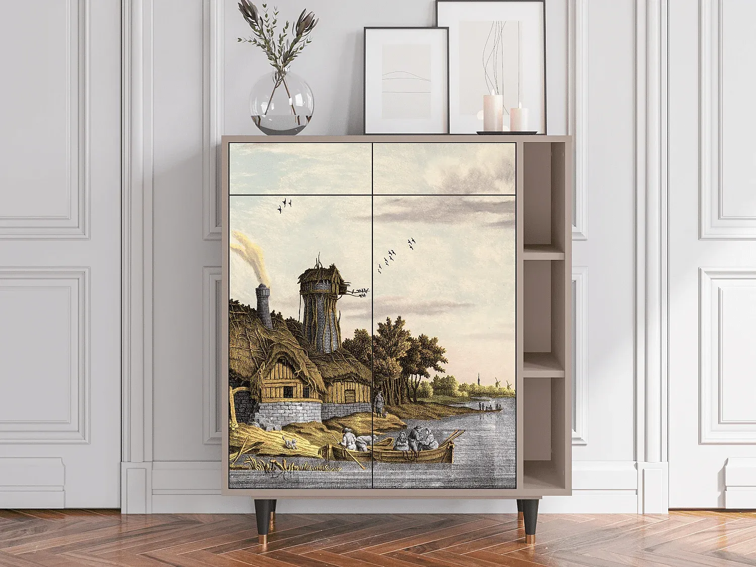 Großes Sideboard mit Stauraum und dekorativem Flussmotiv-decororise