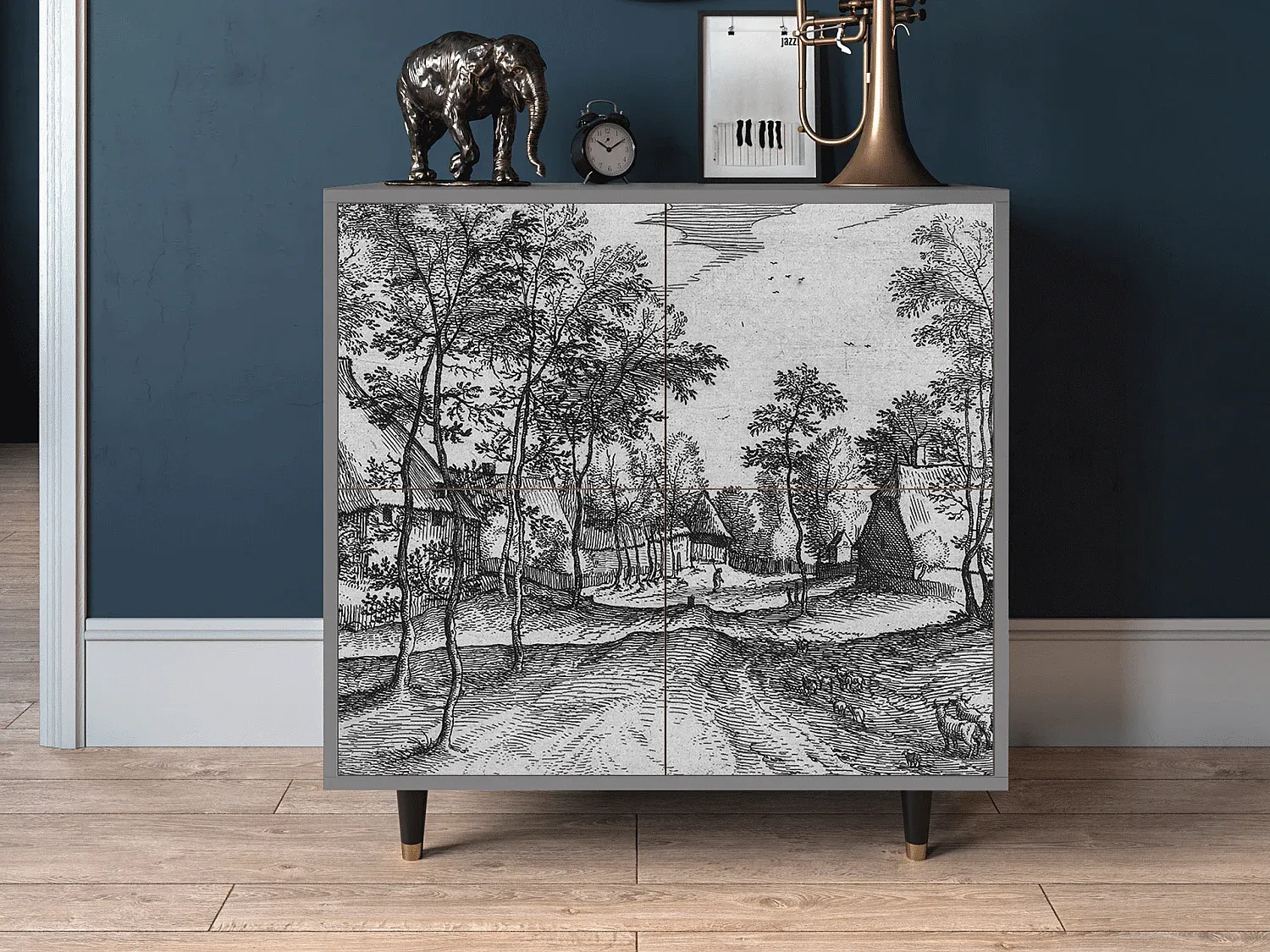 Modernes Sideboard mit Stauraum in Grau, 94x96x48 cm-decororise