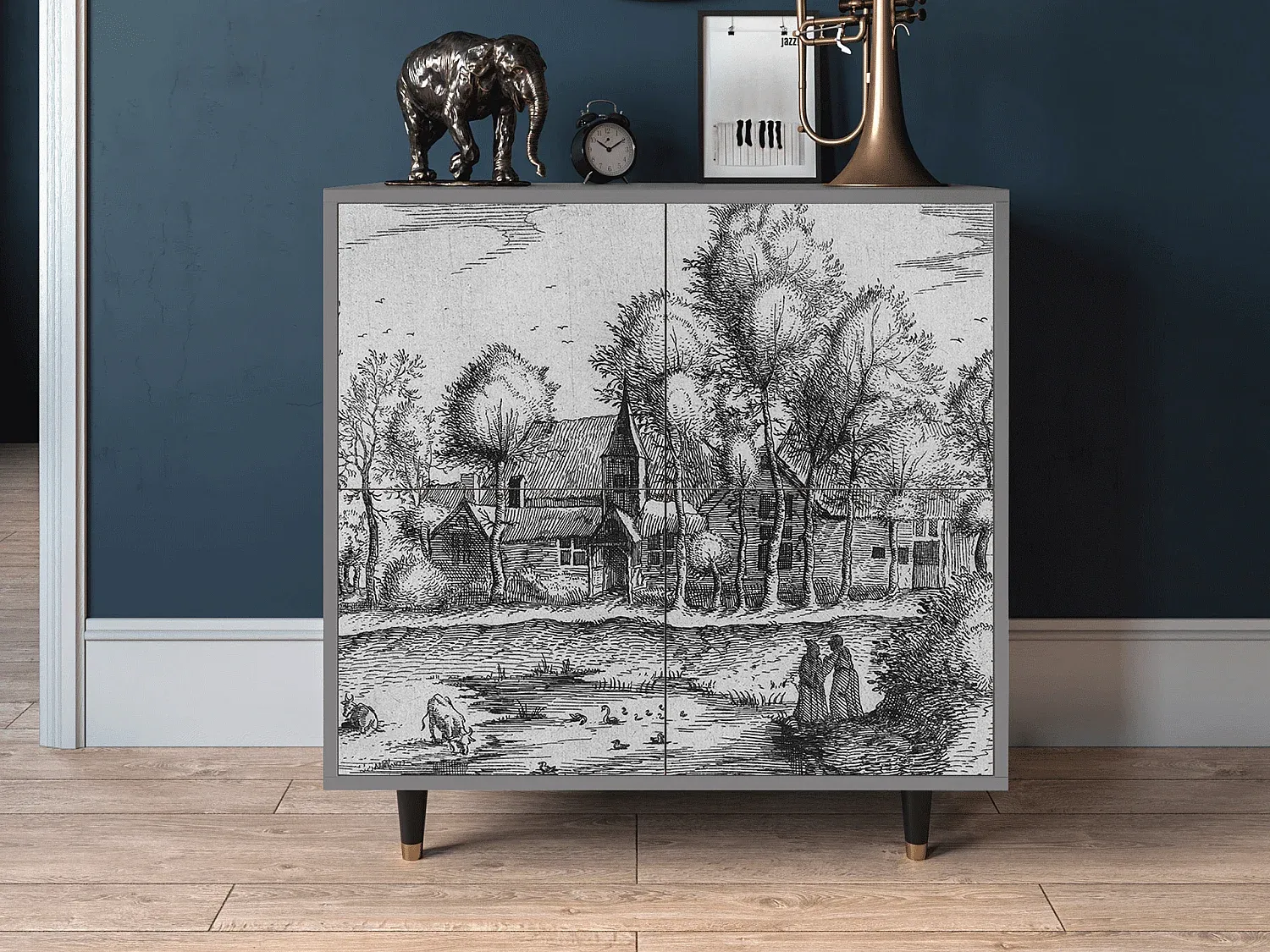 Moderner Sideboard in Grau, 94x96x48 cm-decororise