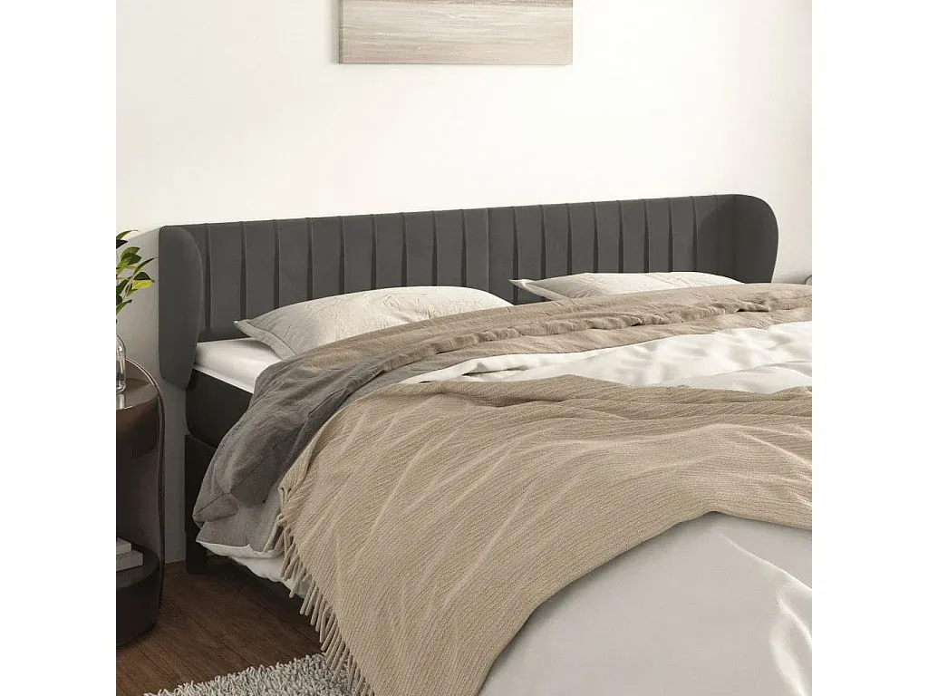 Samtkopfteil mit Ohren Dunkelgrau 183x23x78/88 cm-decororise