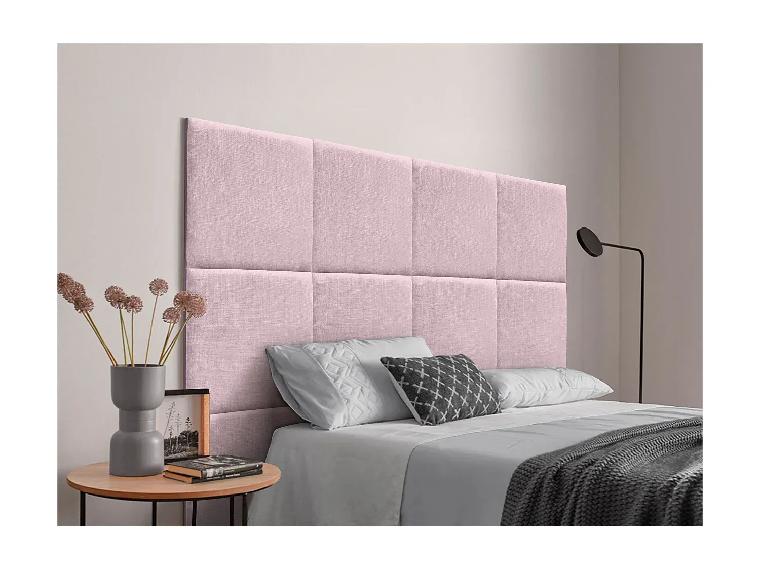 Polsterbett Kopfteil aus Naturleinen, selbstklebende Paneele, rosa, 160 cm-decororise