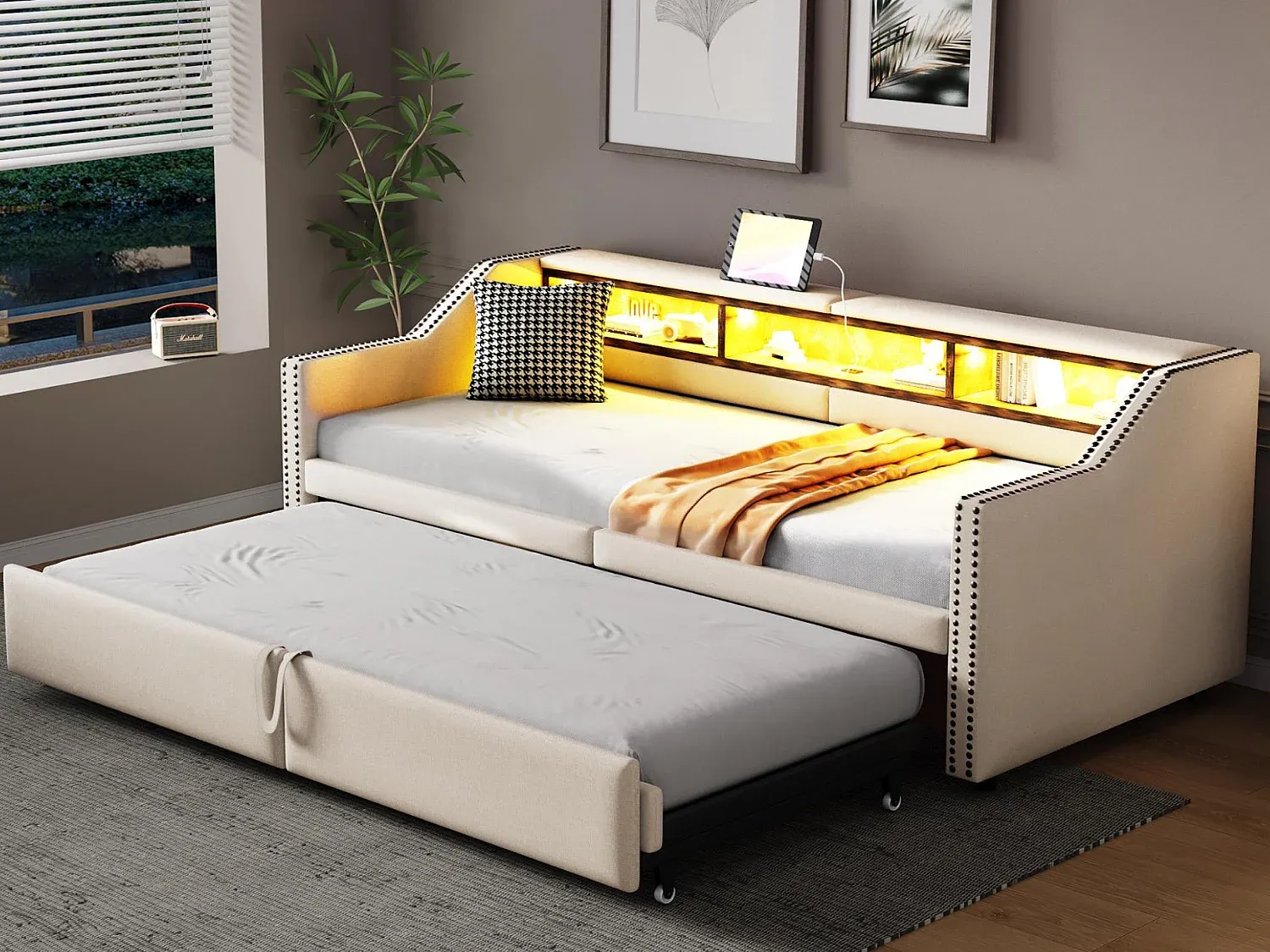 Multifunktionales Sofabett mit Stauraum und LED-Beleuchtung-decororise