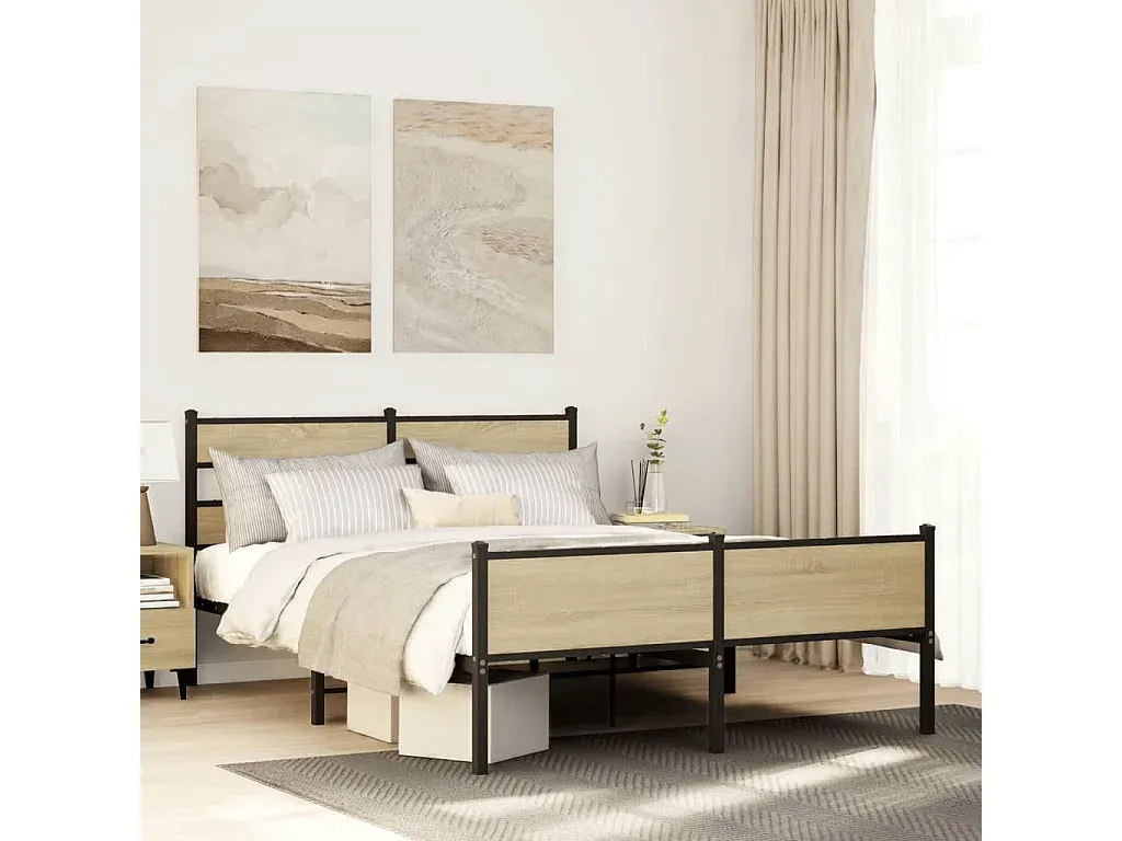 Robustes Bettgestell aus Holzwerkstoff 140x190 cm in Sonoma-Eiche-decororise