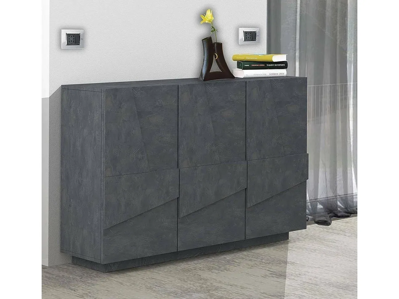 Multifunktionales Wohnzimmer-Sideboard mit 3 Türen in Schieferoptik-decororise