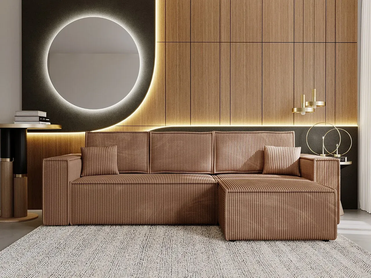 Bequemes Ecksofa mit Schlaffunktion in Braun-decororise