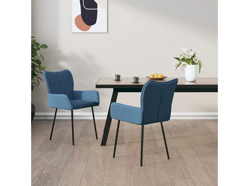 Zwei Esszimmerstühle aus blauem Stoff-decororise