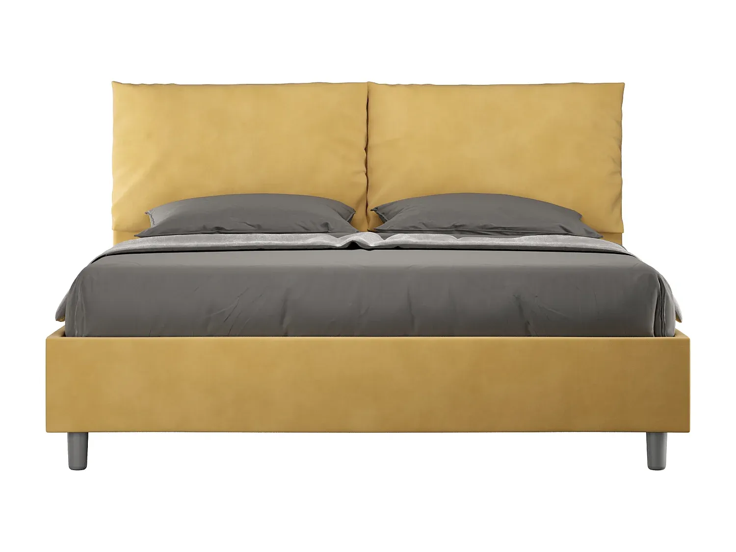 Gepolstertes Bett mit Stauraum und Mikrofaserbezug in Ocker, 160x190 cm-decororise