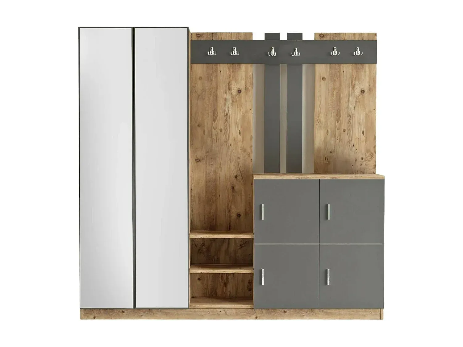 Moderner Eingangsbereich, Wandgarderobe mit Aufbewahrung, Eiche-Anthrazit, 187x38x180 cm-decororise