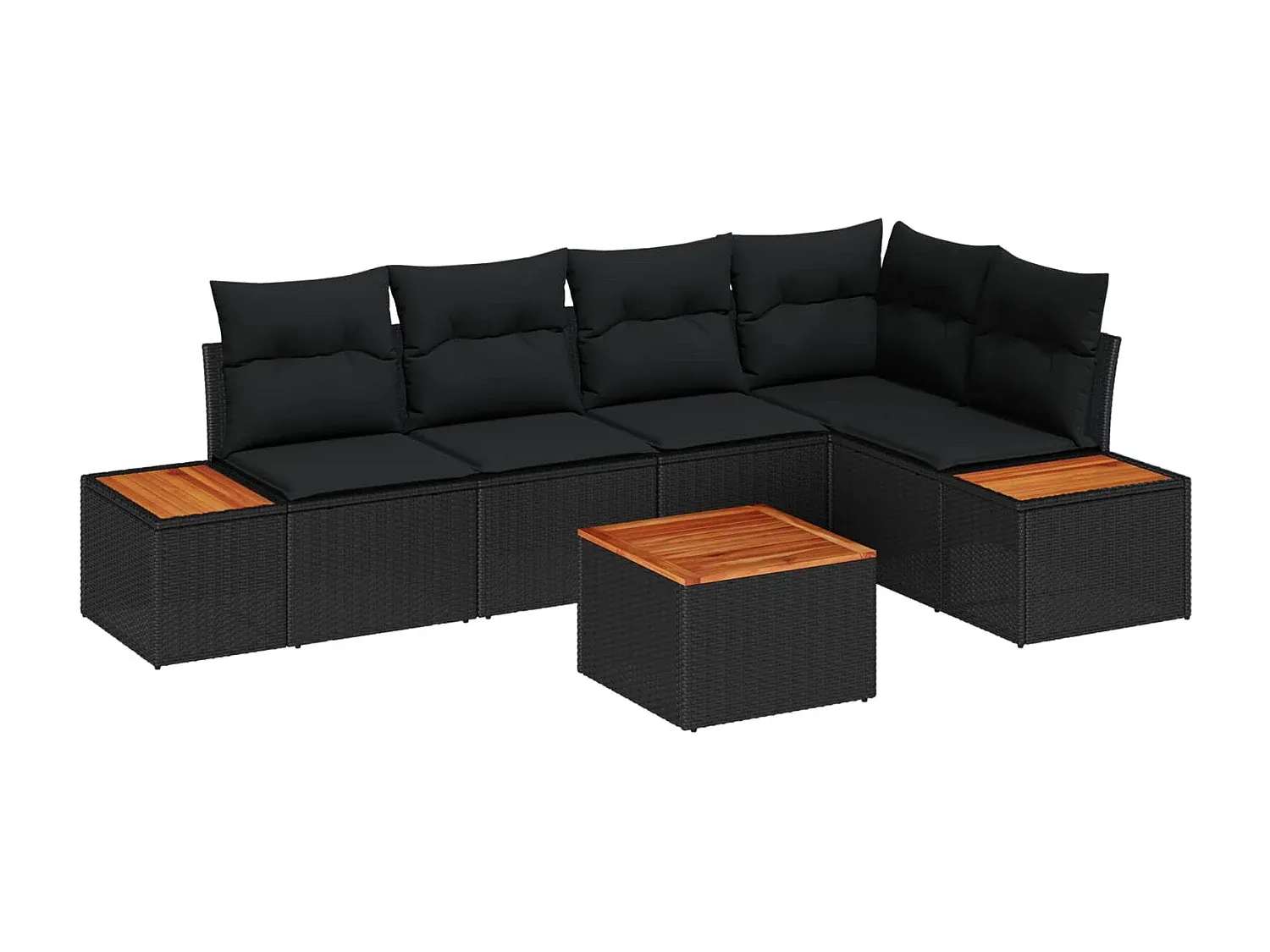 Schwarze Garten-Lounge aus Poly-Rattan mit Kissen, 6-teilig-decororise