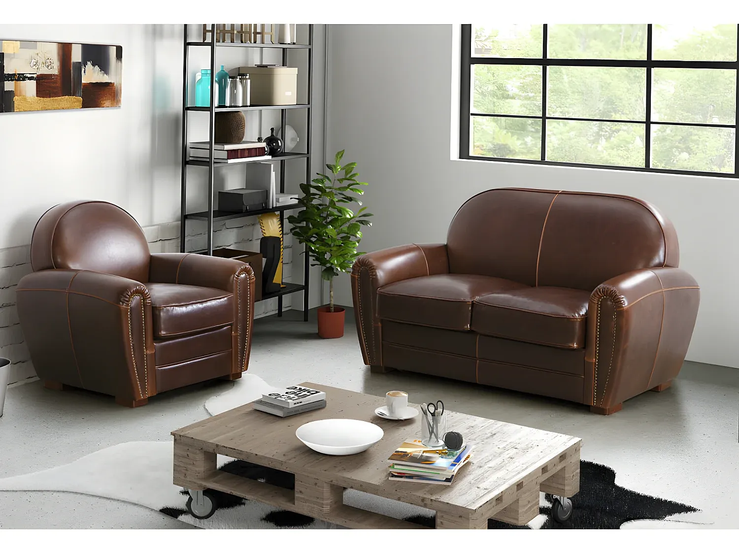 Bequemer Ledersessel im Vintage-Stil - Braun-decororise