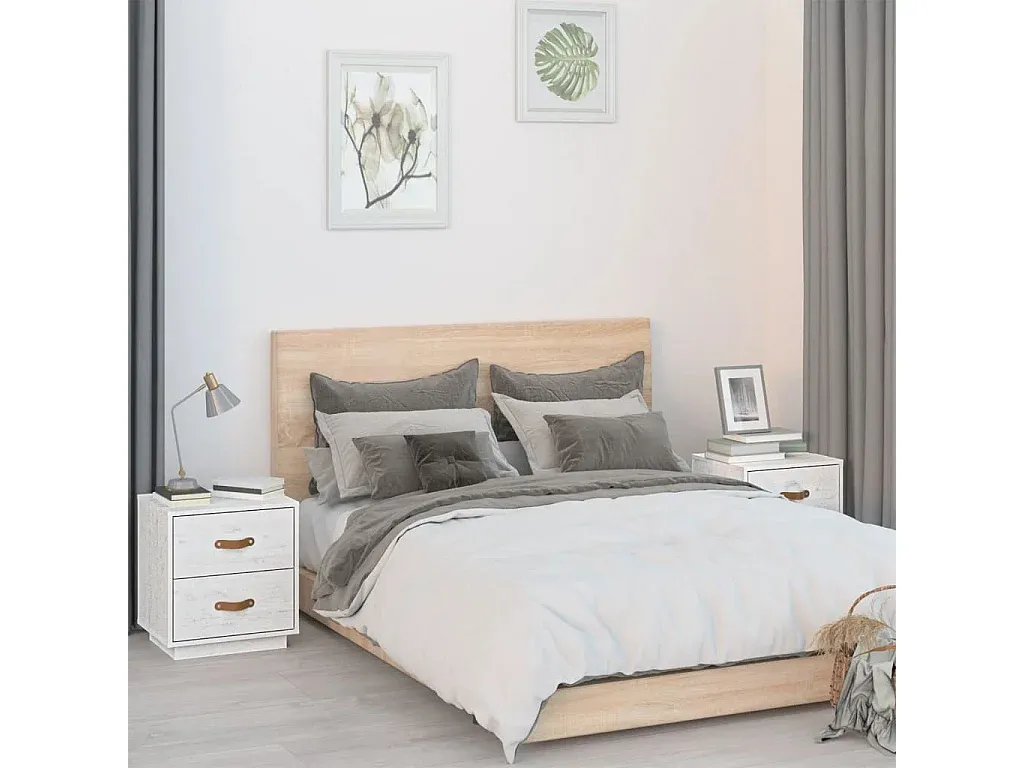 Zweiteiliges Set Nachttische Weiss Massivholz-decororise