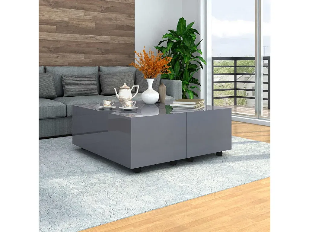 Moderner Couchtisch in Hochglanz-Grau 100x100x35 cm-decororise
