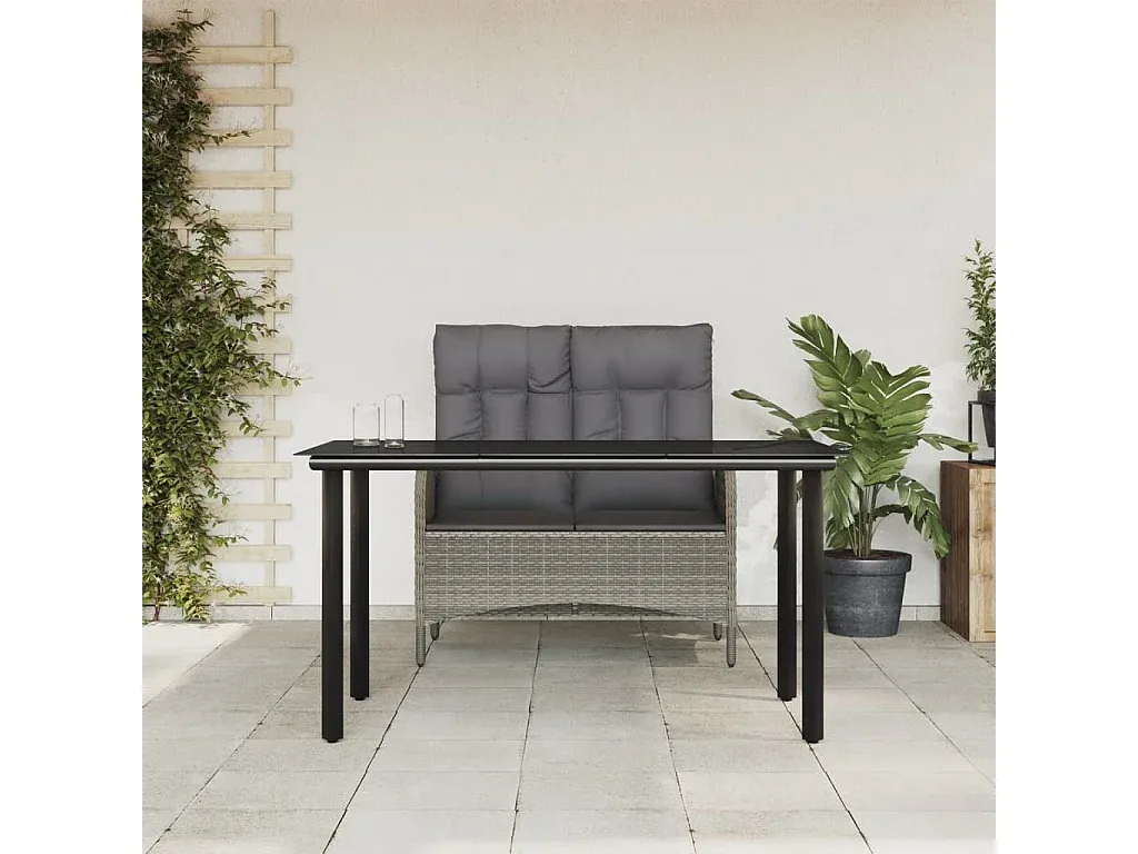 2-teilige Garten-Essgruppe mit Kissen Grau Rattan-decororise