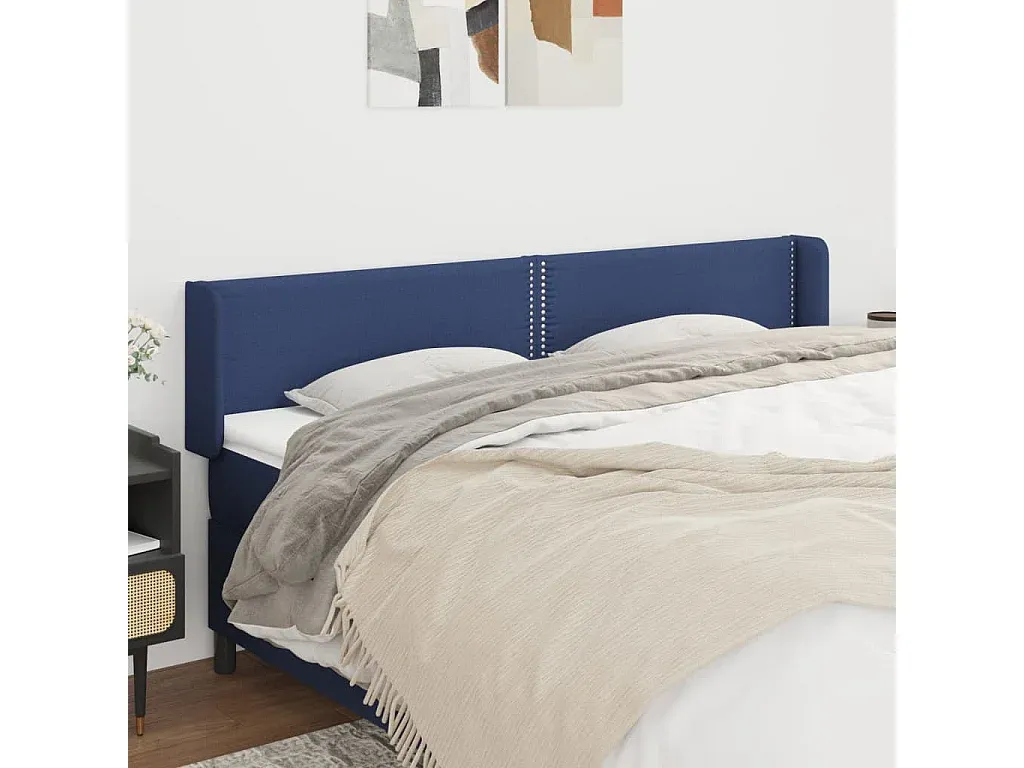 Blaues Stoff-Kopfteil für Bett mit Ohren 183x16x78/88 cm-decororise