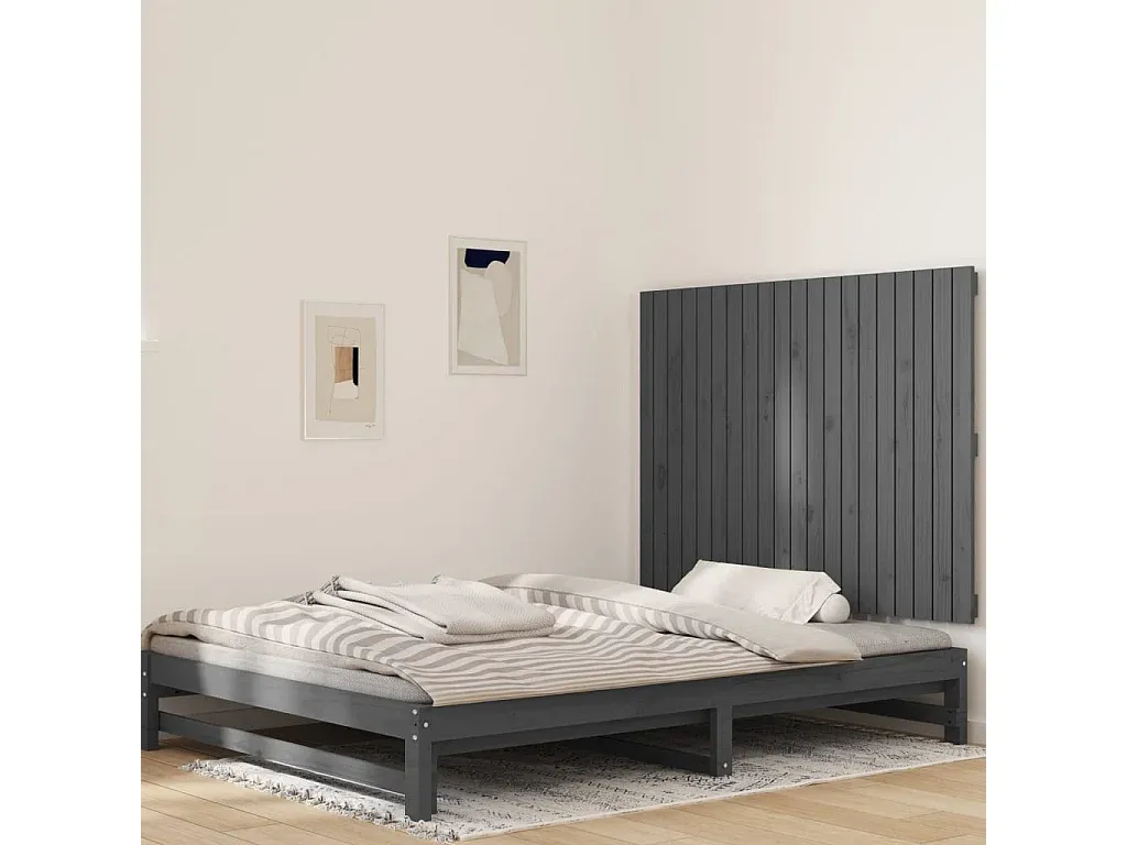 Graues Wand-Kopfteil für Betten aus Kiefernholz, 127,5x3x90 cm-decororise
