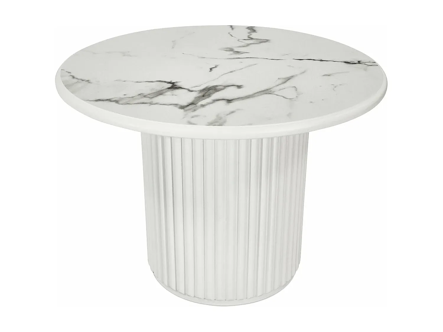 Moderner runder Couchtisch aus MDF und Marmor in Weiß-decororise