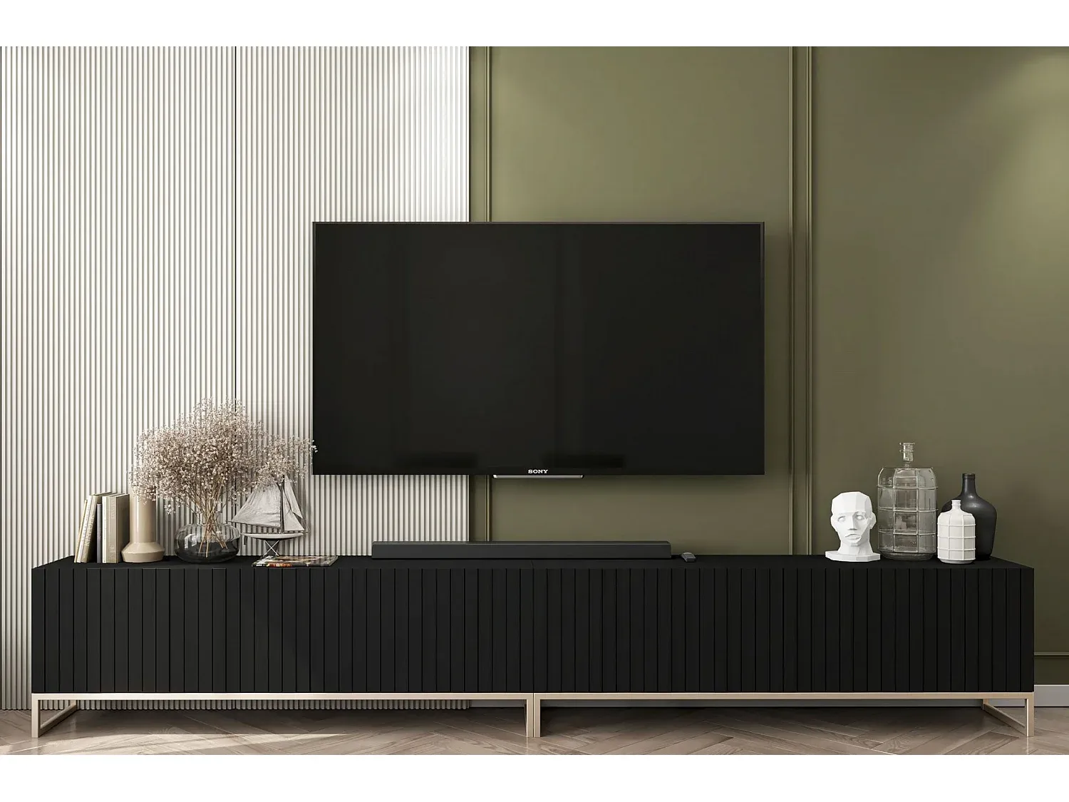 Fernsehtisch mit 8 Türen und Rillenfront-decororise