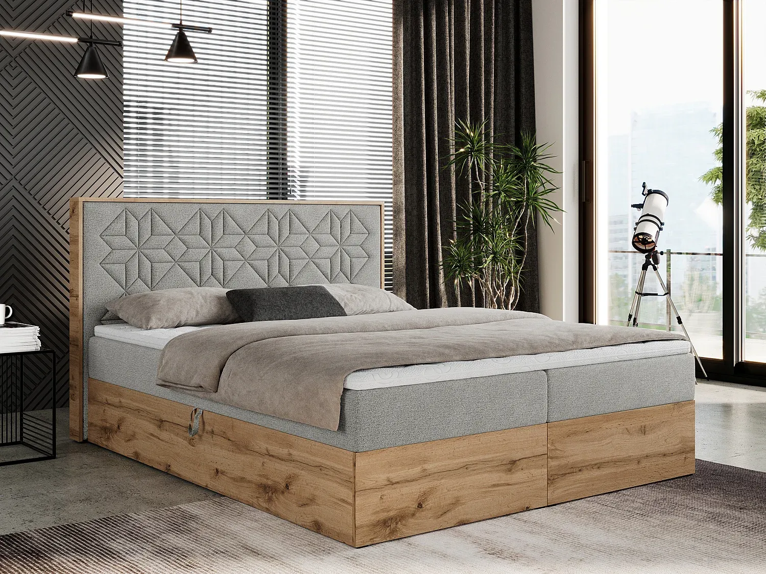 Komfortables Boxspringbett mit Stauraum, 140x200 cm, Hellgrau-decororise