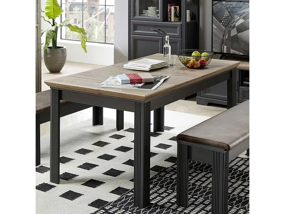 Verstellbarer Esstisch im Landhausstil Dunkelgrau und Eiche-decororise