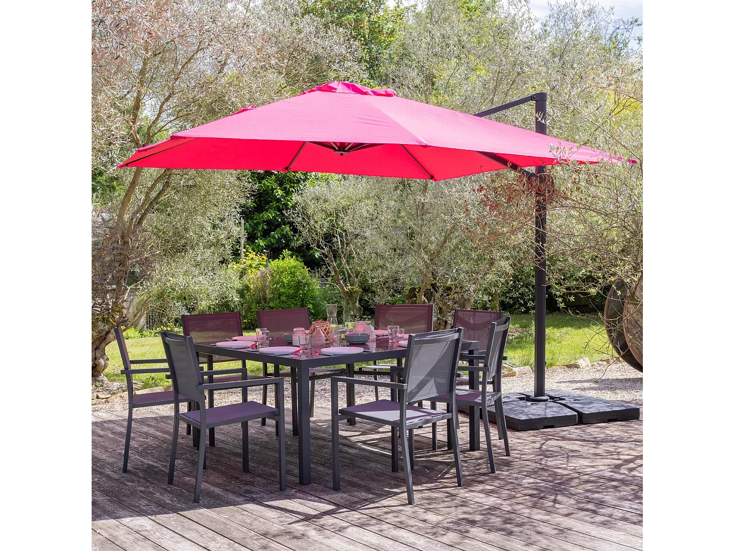 Quadratischer Sonnenschirm 3x3m fuchsia mit Schutzhülle-decororise