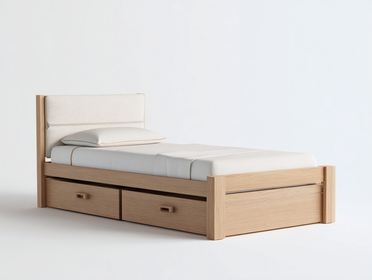 Lit simple bois avec tiroirs intégrés 200x100x95 cm - bois naturel - design moderne chambre-Marahadecor