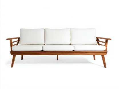 Canapé de jardin bois avec coussins 180x75x80 cm - bois naturel et blanc - design moderne adapté au jardin extérieur-Marahadecor