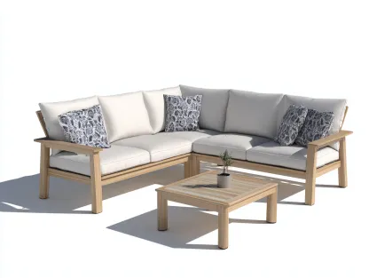 Canapé de jardin angle bois massif 220x220x80 cm - gris clair et bois naturel - extérieur terrasse salon moderne-Marahadecor